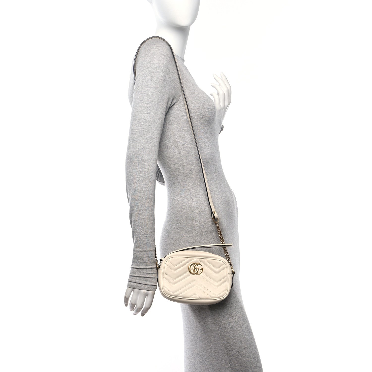 Gucci Calfskin Matelasse Mini GG Marmont Chain Shoulder Bag White 2 of 19