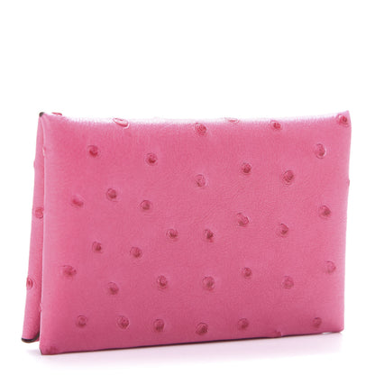 Hermes Ostrich Calvi Card Case Rose Tyrien 3 of 9