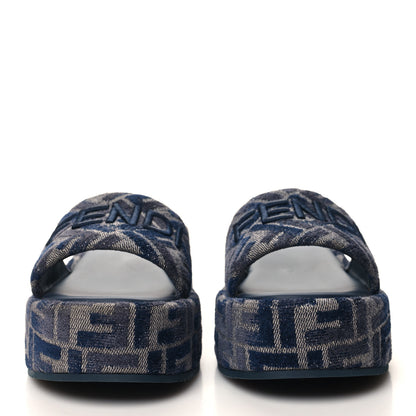 Fendi Chenille Womens FF Sunshine Flatform Slide Sandals 36.5 Blue 2 of 9