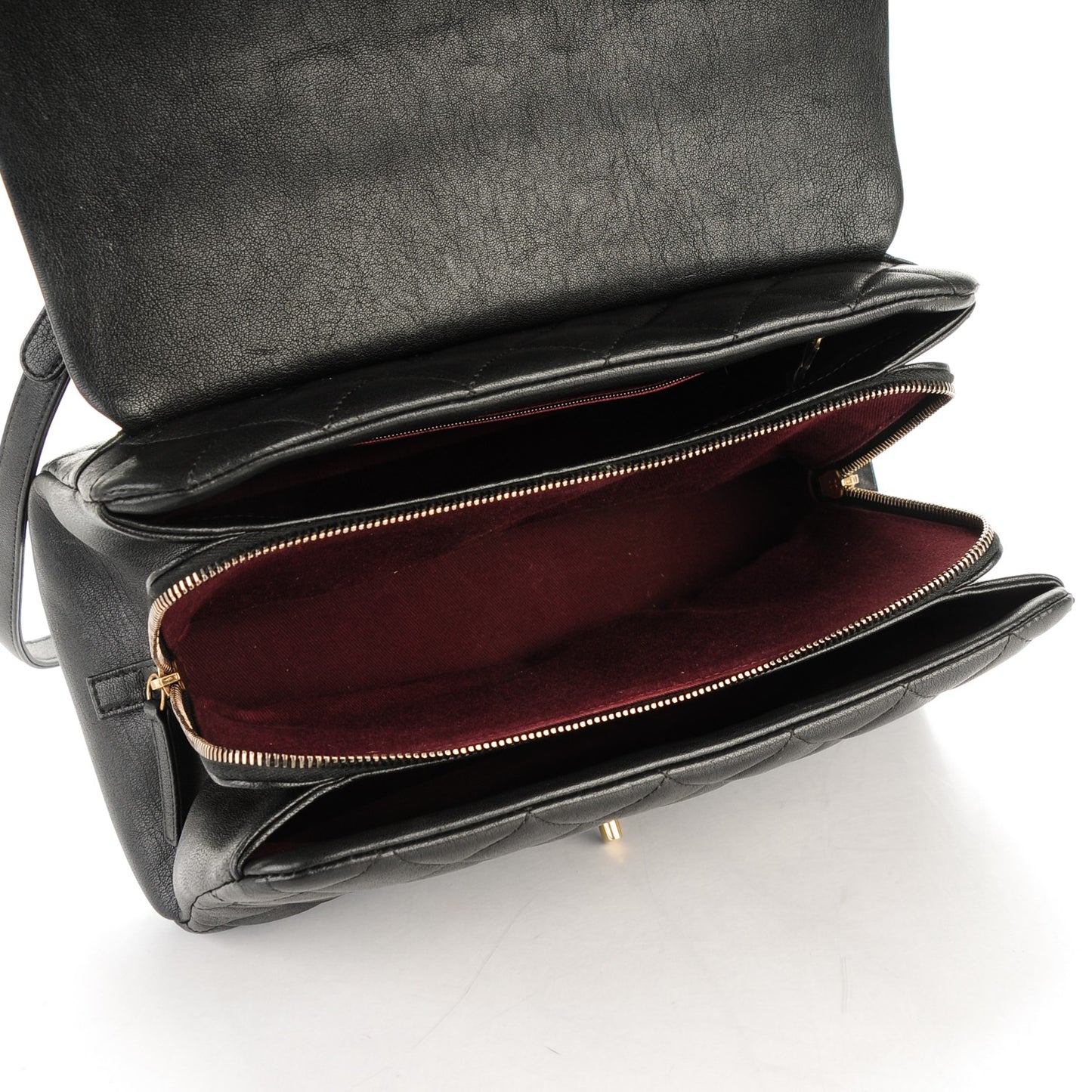 Shiny Sheepskin Quilted Large Trapezio Flap Black