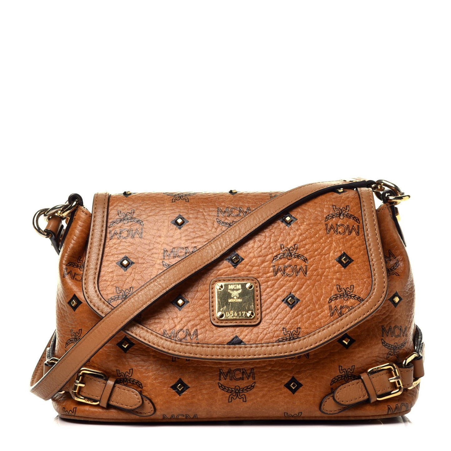 Visetos Studded Crossbody Flap Messenger Cognac
