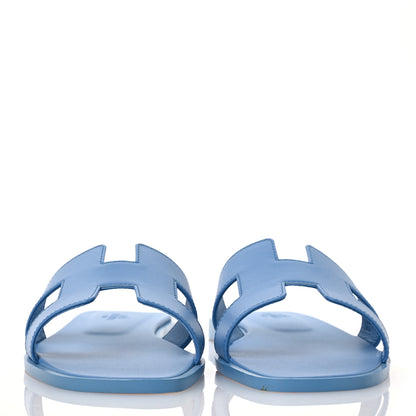 Hermes Box Calfskin Oran Sandals 38.5 Bleu Cameo 2 of 12