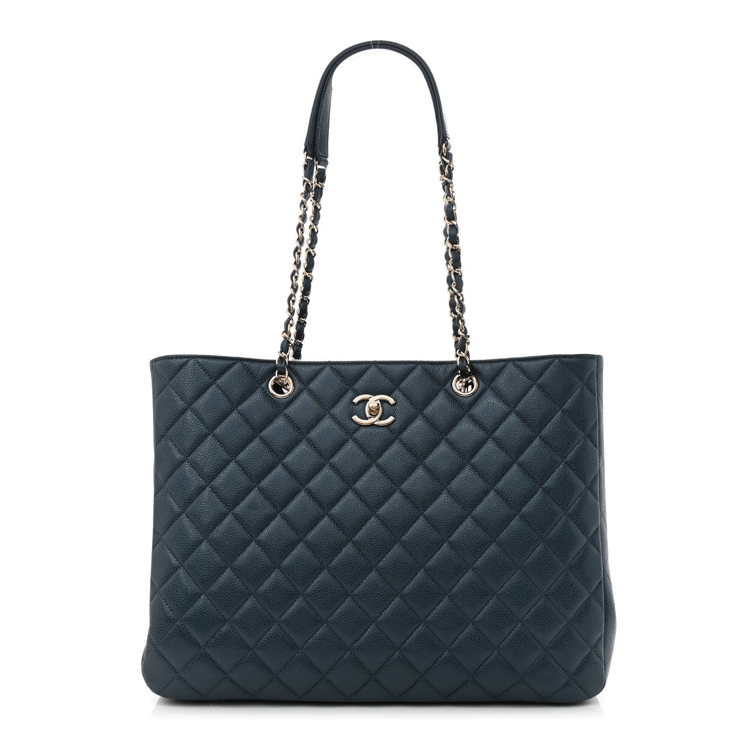 Chanel Metallic Caviar Quilted Large Classic Shopping Tote Dark Blue 1 of 9