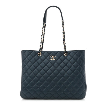 Chanel Metallic Caviar Quilted Large Classic Shopping Tote Dark Blue 1 of 9