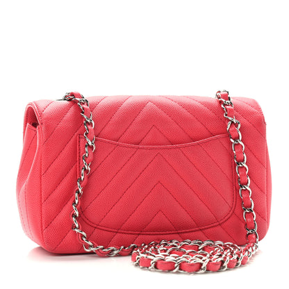 Chanel Caviar Chevron Quilted Mini Rectangular Flap Red 3 of 11