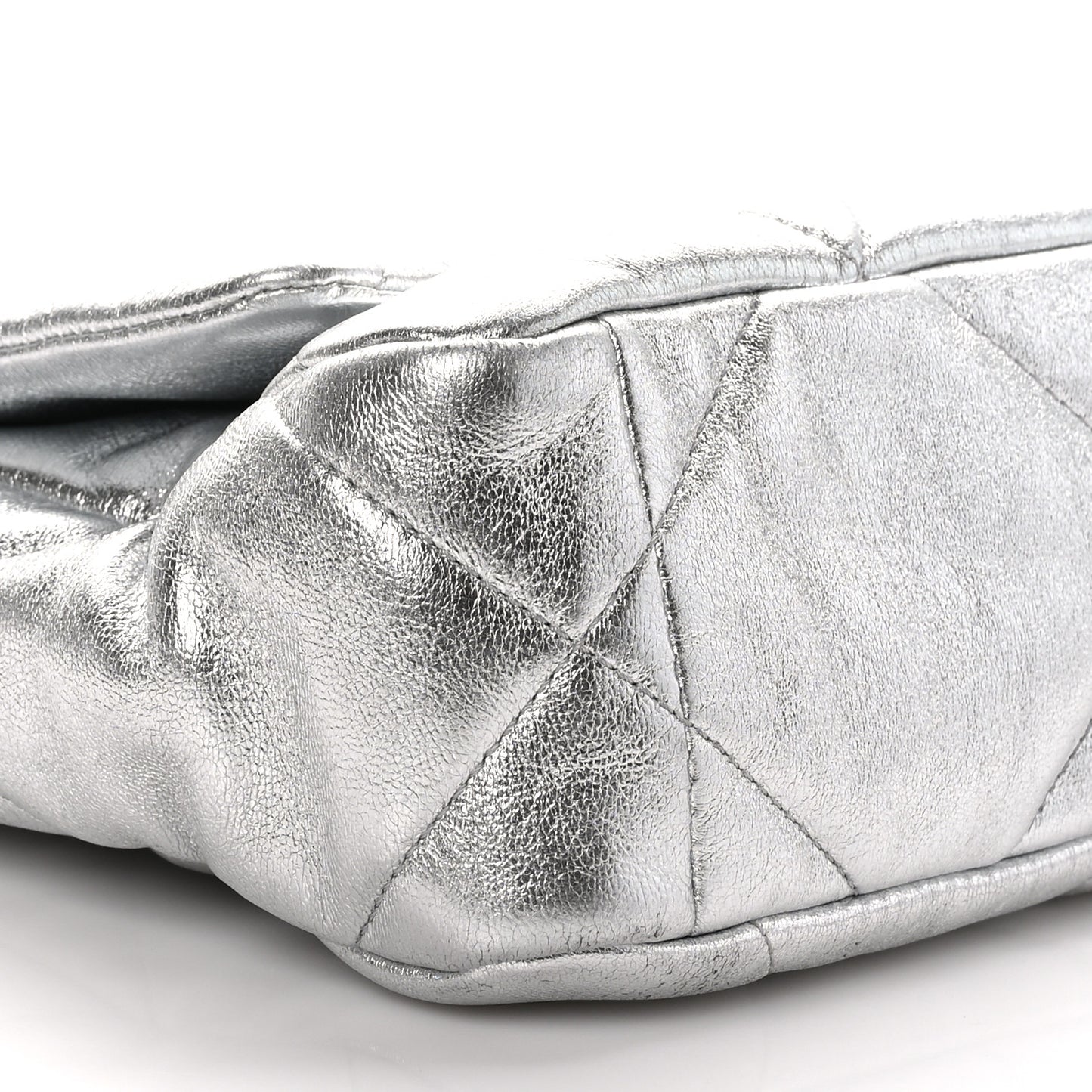 Metallic Goatskin Quilted Medium Chanel 19 Flap Silver