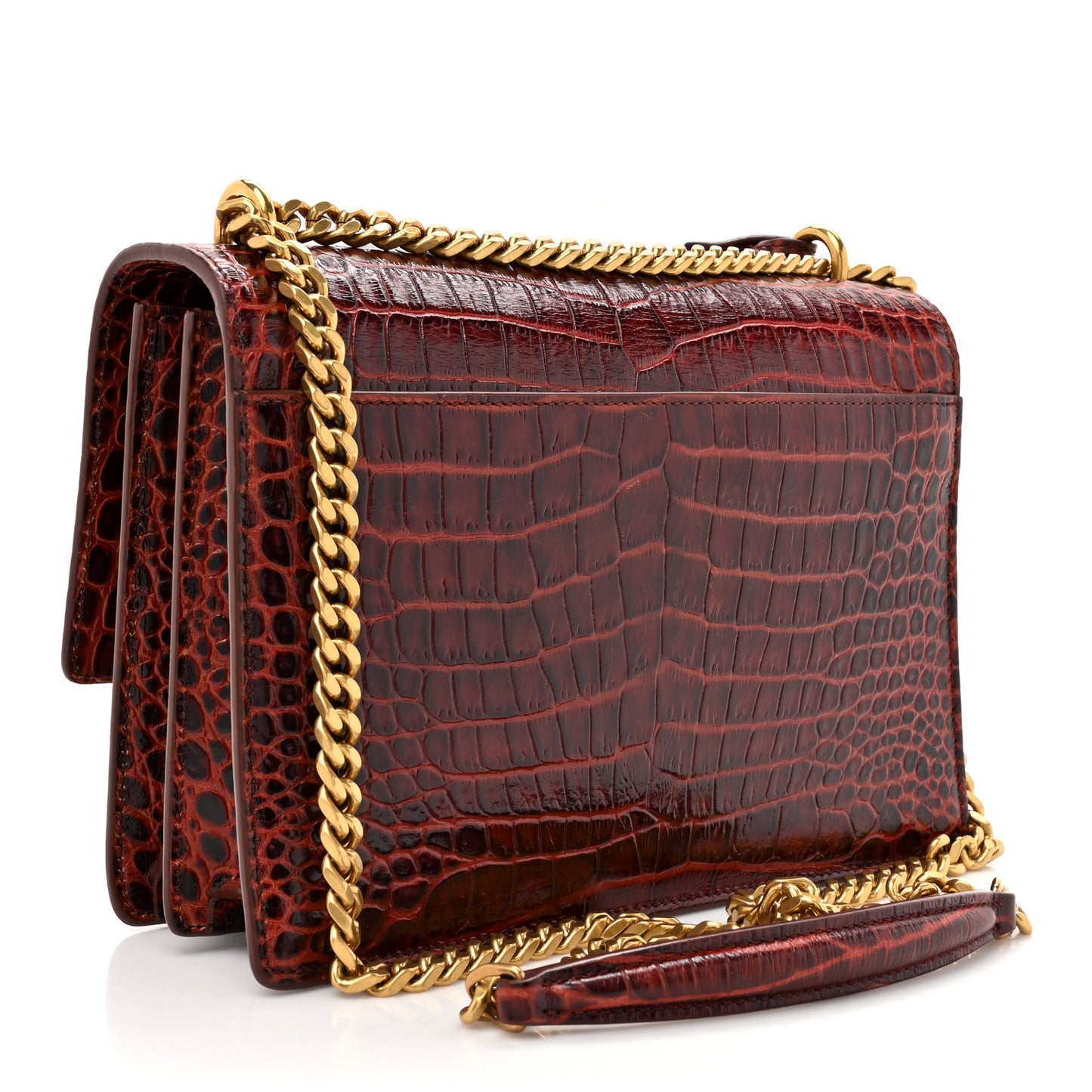 Calfskin Crocodile Embossed Medium Monogram Sunset Amber