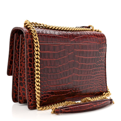 Saint Laurent Calfskin Crocodile Embossed Medium Monogram Sunset Amber 3 of 12