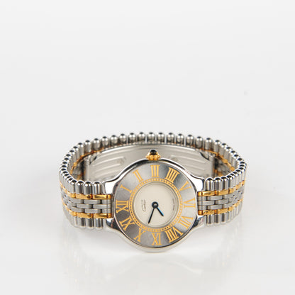 Cartier Stainless Steel 18K Yellow Gold 28mm Must De 21 Bullet Link Quartz Watch 4 of 7