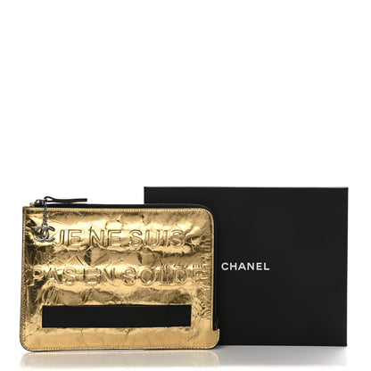 Chanel Metallic Lambskin Medium Je Ne Suis Pas En Solde Pouch Clutch Gold 8 of 8