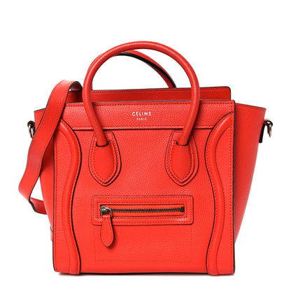 Celine Drummed Calfskin Nano Luggage Vermillion 1 of 10