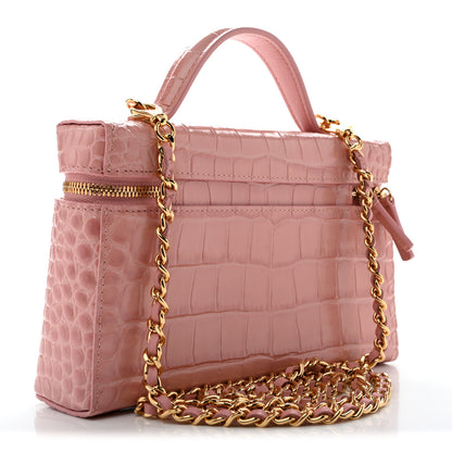 Chanel Calfskin Crocodile Embossed Crococo Top Handle Slim Vanity Case With Chain Light Pink 3 of 12
