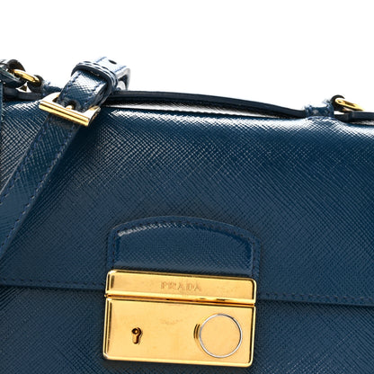 Prada Saffiano Vernice Lock Flap Chain Bag Azzurro 7 of 16
