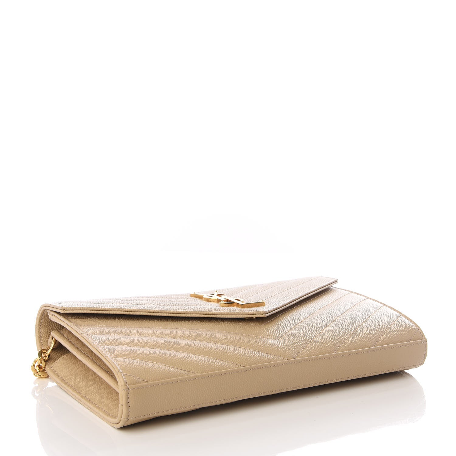 Saint Laurent Grain De Poudre Matelasse Chevron Monogram Chain Wallet Nude Powder 3 of 9