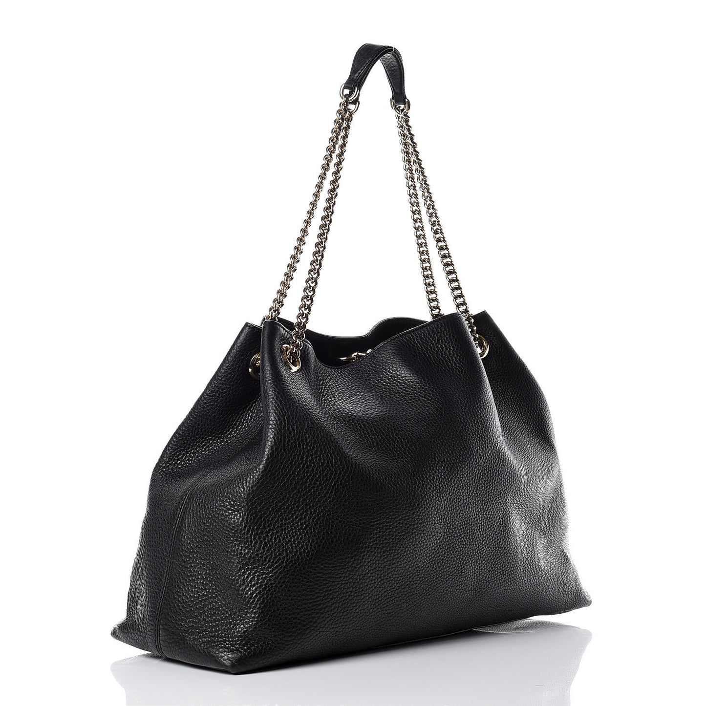 Pebbled Calfskin Large Soho Chain Shoulder Bag Black