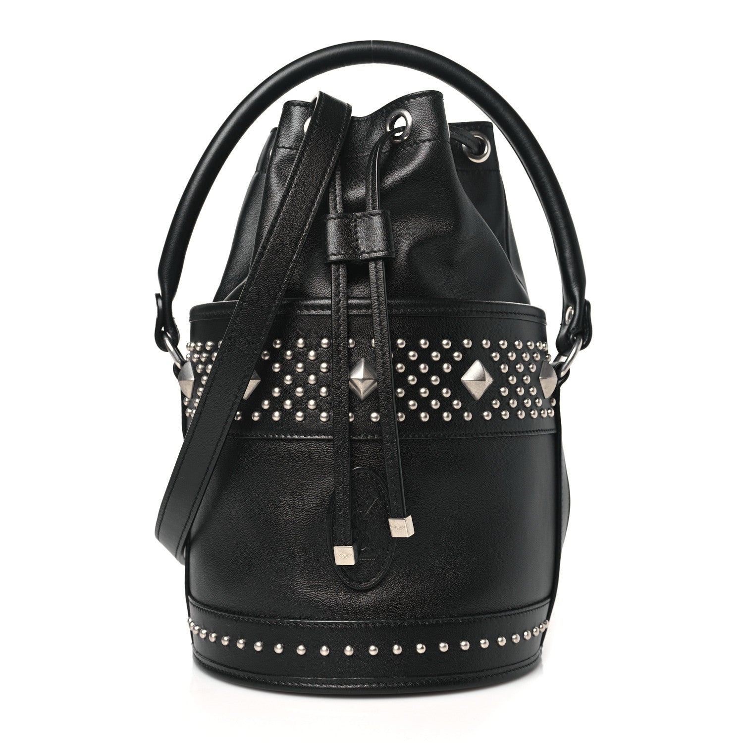 Saint Laurent Smooth Calfskin Studded Small Bahia Drawstring Bucket Bag Black 1 of 9