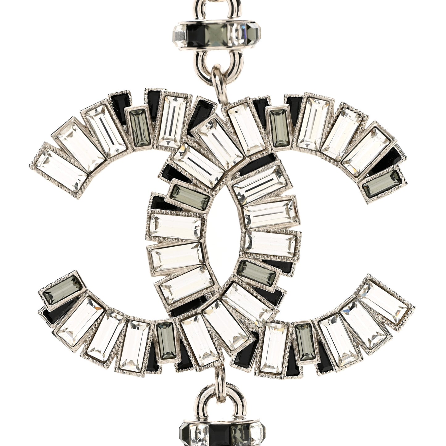 Metal Crystal Baguette Beaded CC Multi Strand Long Necklace Silver Black