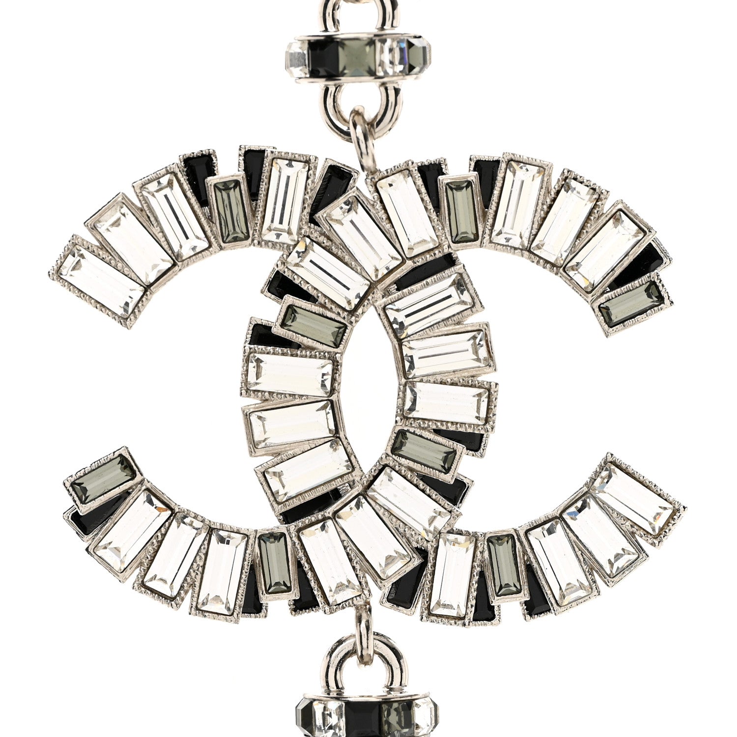 Chanel Metal Crystal Baguette Beaded CC Multi Strand Long Necklace Silver Black 4 of 6