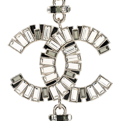 Chanel Metal Crystal Baguette Beaded CC Multi Strand Long Necklace Silver Black 4 of 6