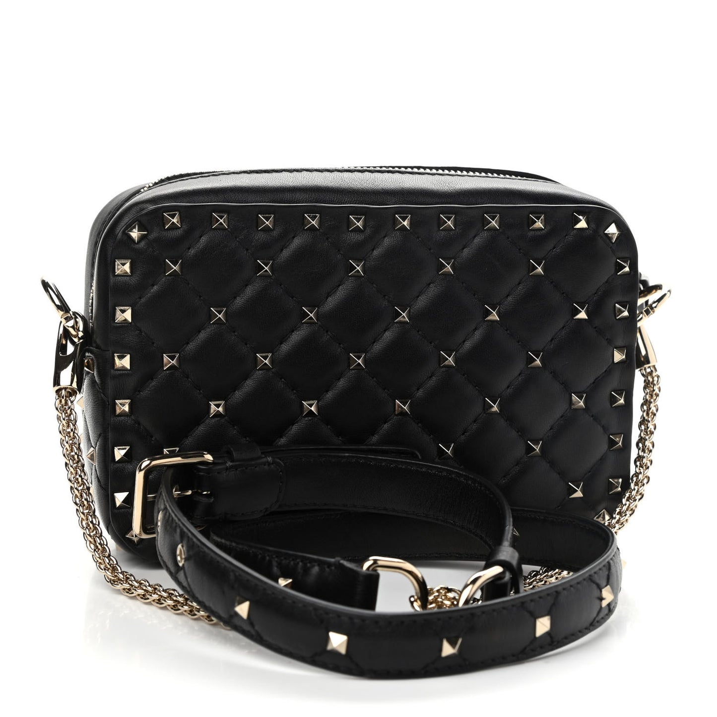 Nappa Rockstud Spike Camera Crossbody Bag Black