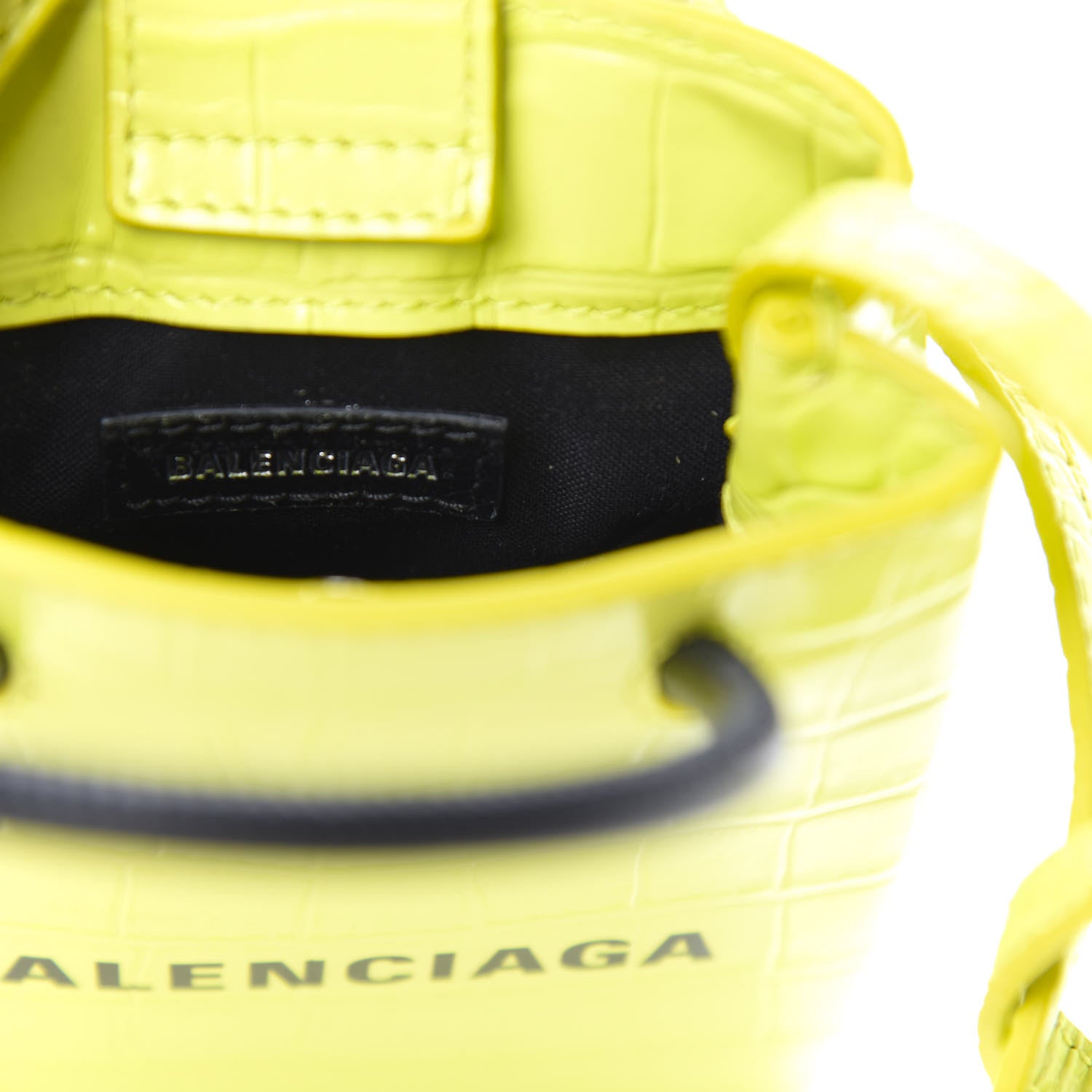 Balenciaga Calfskin Crocodile Embossed Logo Shopping Phone Holder Bag Lime 8 of 9
