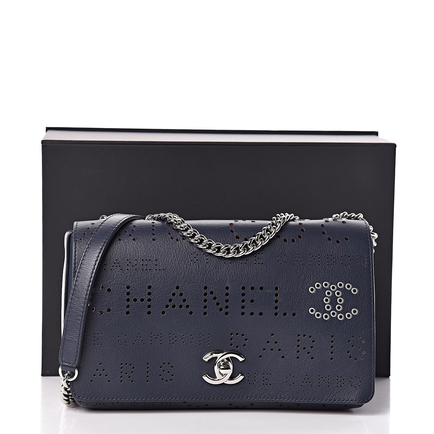 Calfskin Tweed Eyelet Flap Bag Navy
