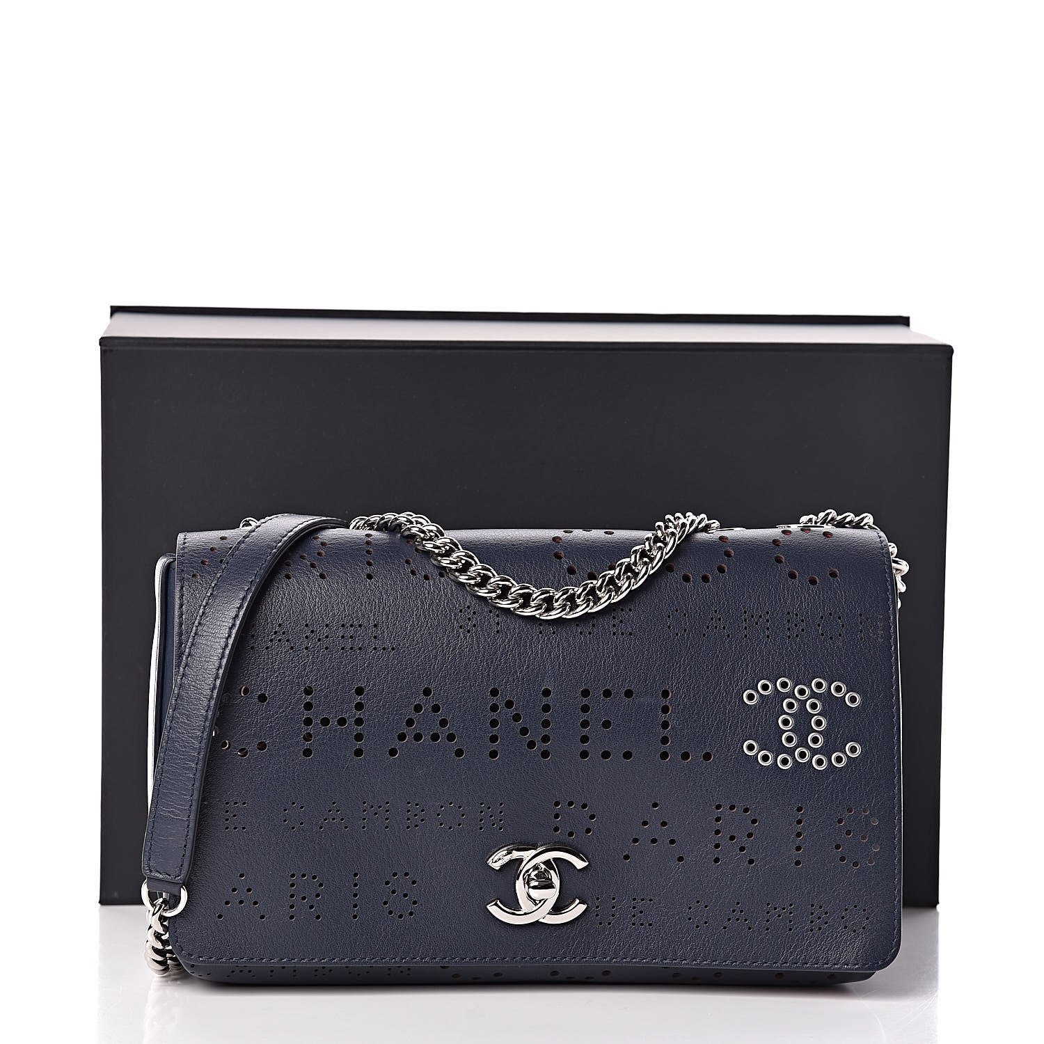 Chanel Calfskin Tweed Eyelet Flap Bag Navy 14 of 14