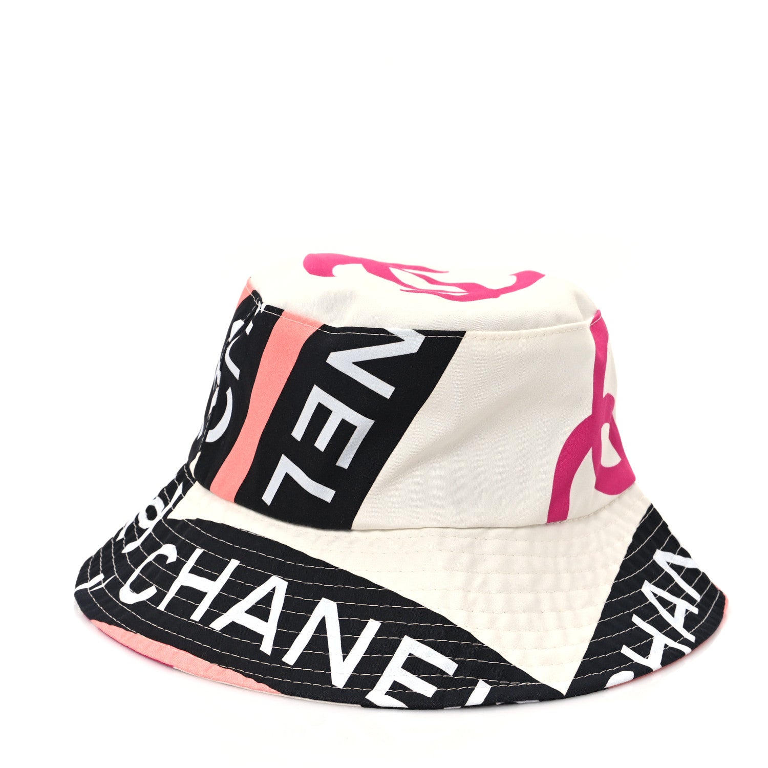 Chanel Cotton Logo Cloche Hat S Ecru Black Pink 5 of 9