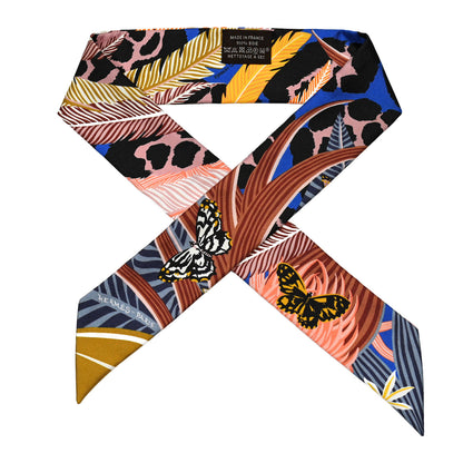 Hermes Silk Jaguar Quetzal Twilly Bleu Roy Brun Saumon 1 of 4