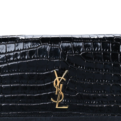 Saint Laurent Crocodile Embossed Monogram Phone Holder Crossbody Black 7 of 9