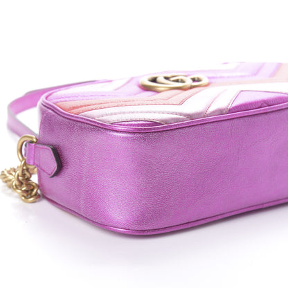 Gucci Laminated Nappa Matelasse Small GG Marmont Chain Shoulder Bag Fuxia Rosso Rosa 8 of 9