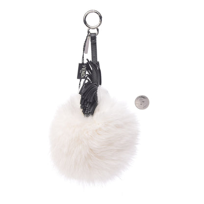 Fendi Lambskin Fox Fur Super Karlito Pom Pom Bag Charm Black White 2 of 3