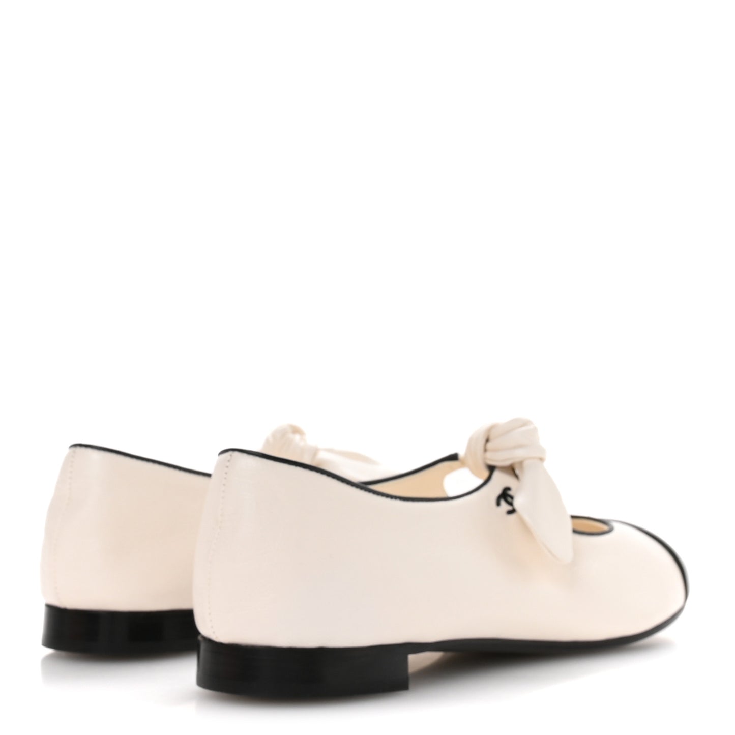 Lambskin Bow Mary Jane Flats 39 White Black
