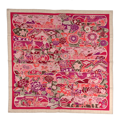 Hermes Cashmere Silk Bingata Shawl 140 Naturel Fuchsia Rose Poudre 1 of 4
