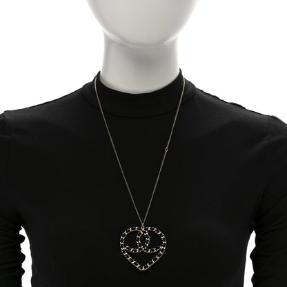 Chanel Satin Metal Chain CC Heart Necklace Black Gold 2 of 6