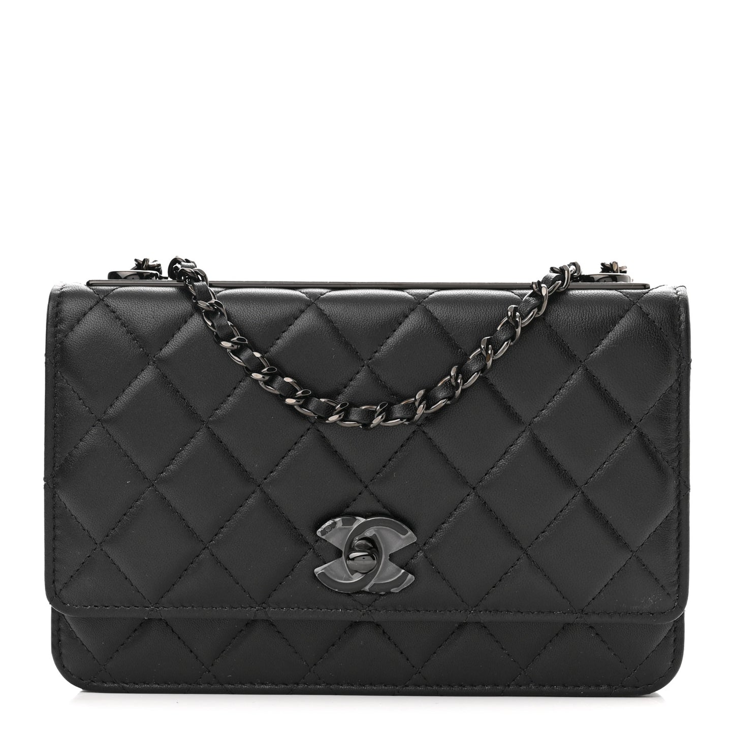 Lambskin Quilted Trendy CC Wallet On Chain WOC So Black