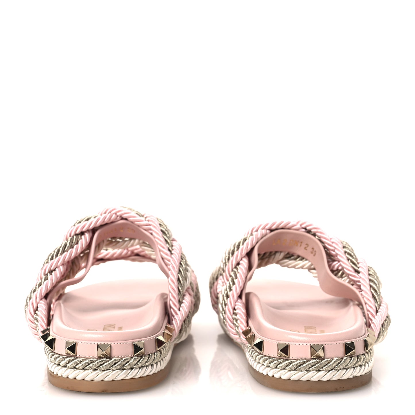 Silk Cord Calfskin Rockstud Rope Espadrille Wedge Sandals 39 Pink