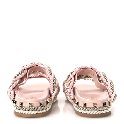 Valentino Garavani Silk Cord Calfskin Rockstud Rope Espadrille Wedge Sandals 39 Pink 6 of 11