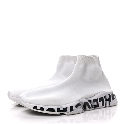 Balenciaga Neoprene Knit Mens Speed Graffiti Sneakers 46 White Black 3 of 9