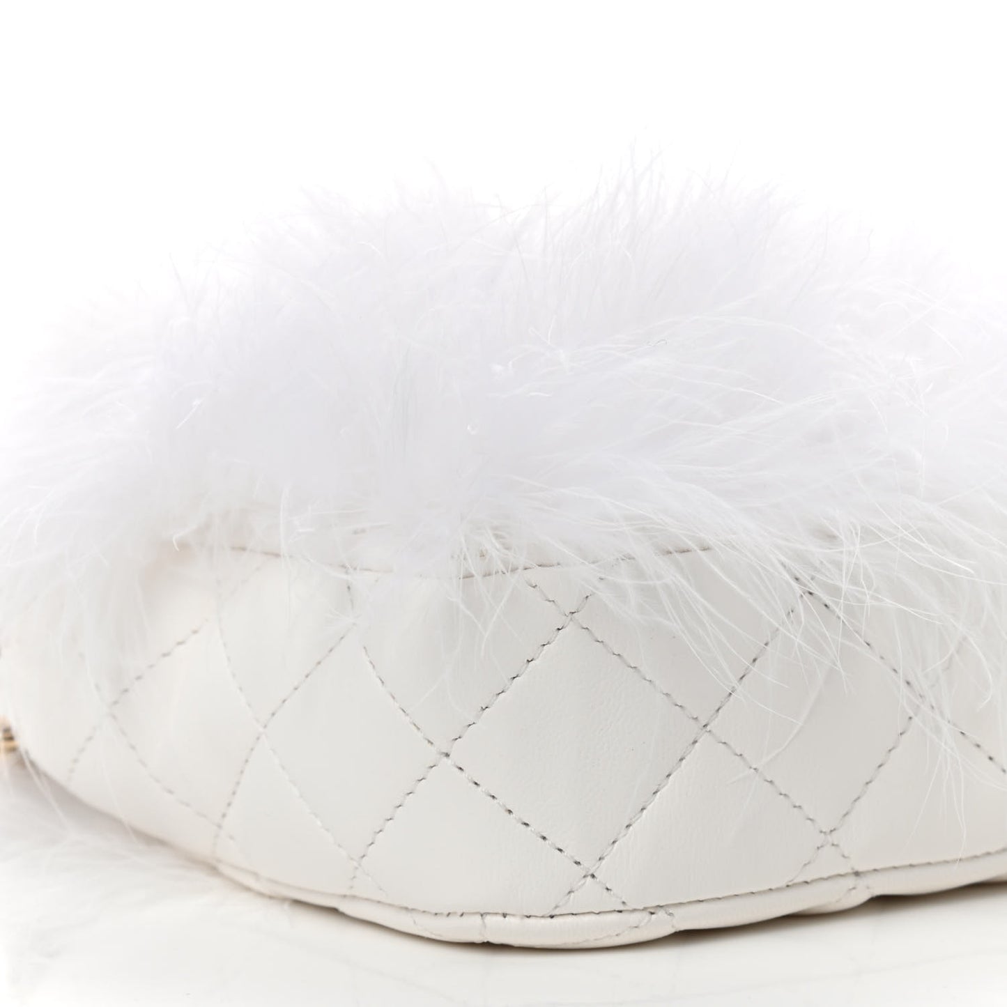 Feathers Lambskin Quilted Flap White