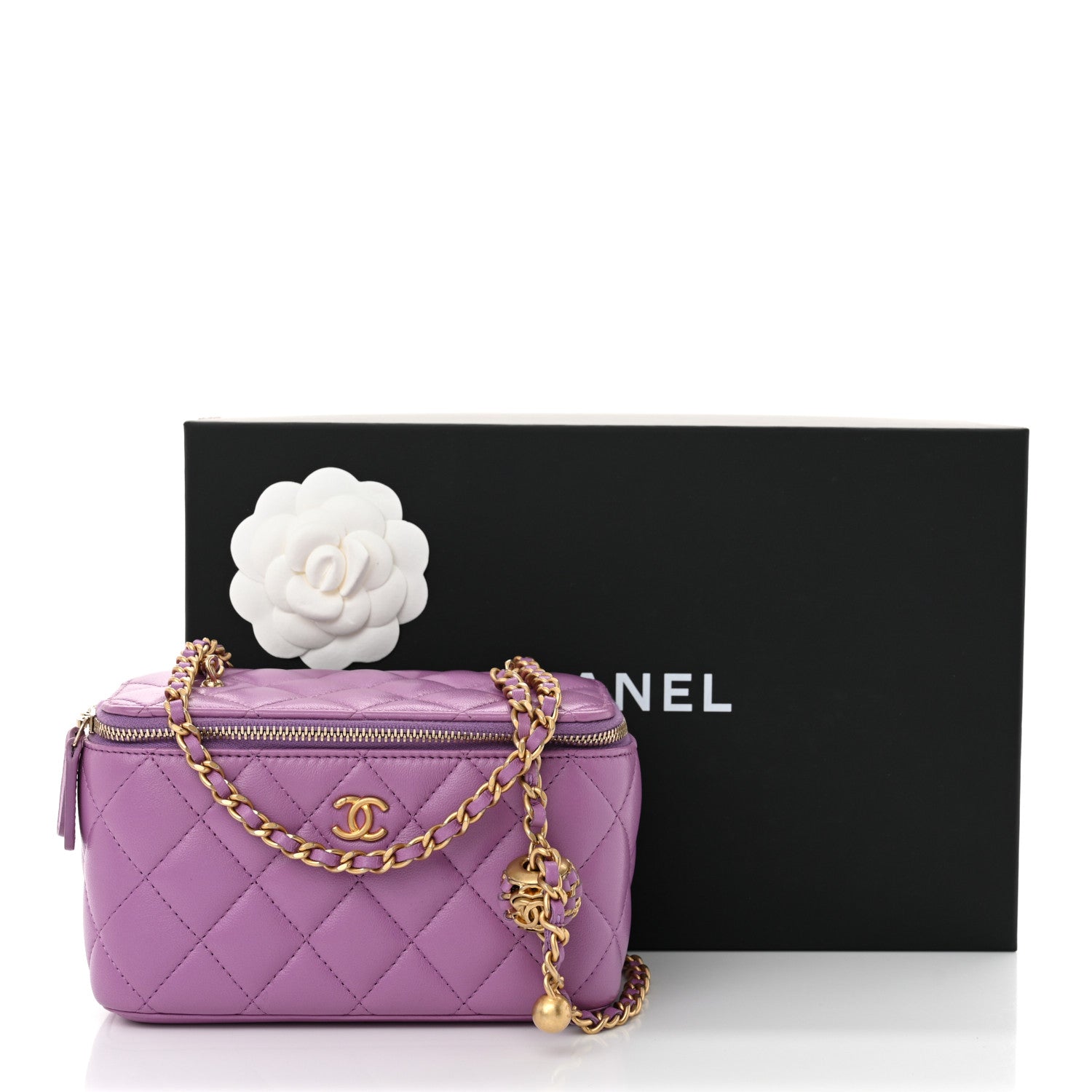 Chanel Lambskin Quilted Pearl Crush Small Vanity Case With Chain Purple 12 of 12