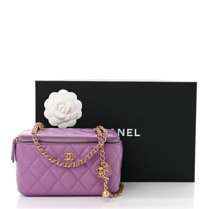 Chanel Lambskin Quilted Pearl Crush Small Vanity Case With Chain Purple 12 of 12