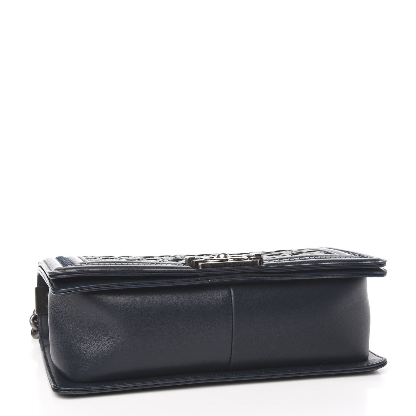 Calfskin Woven Medium Boy Flap Navy Green