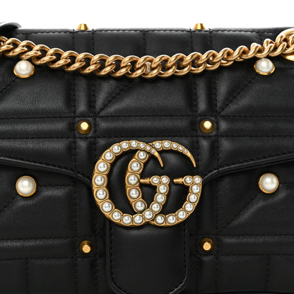 Gucci Calfskin Matelasse Studded Small Pearly GG Marmont Shoulder Bag Black 9 of 11