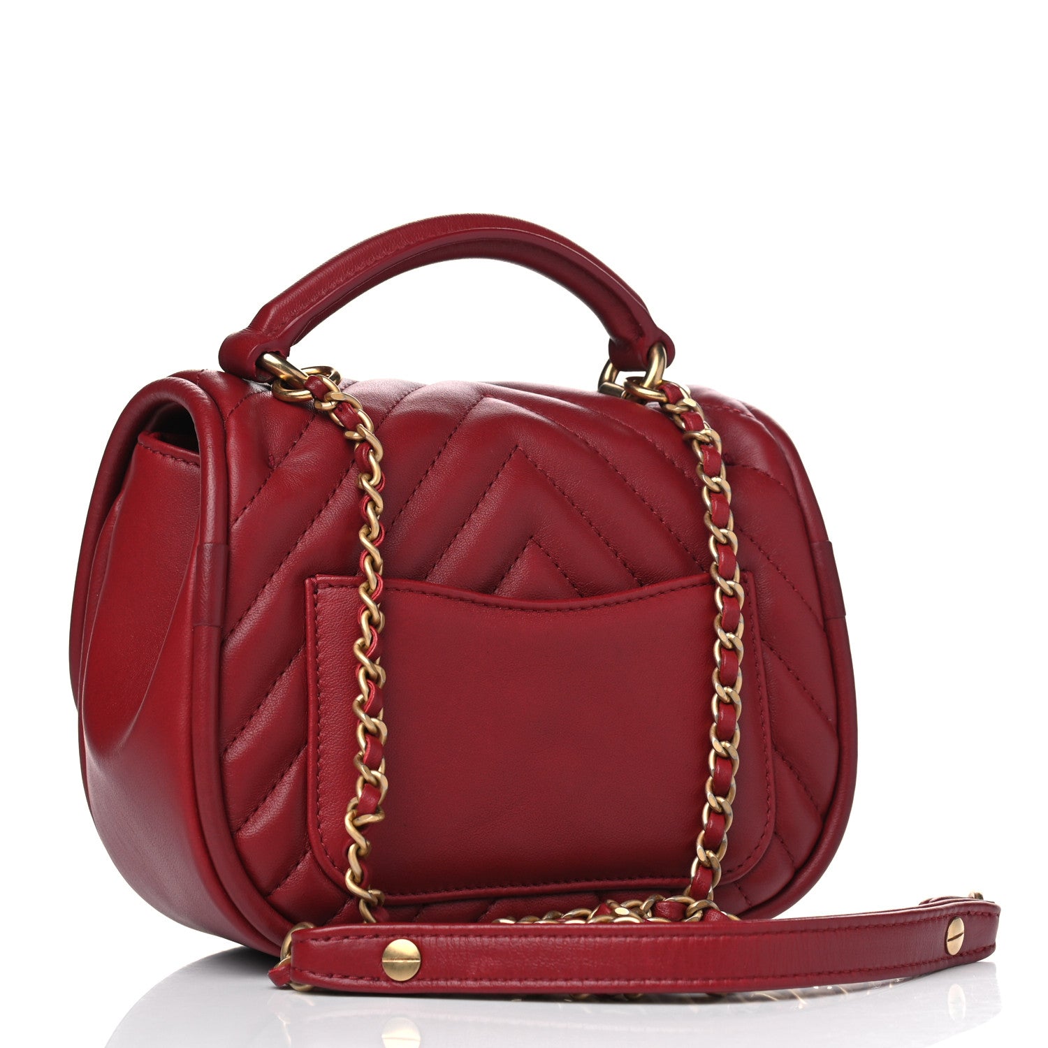 Chanel Lambskin Reverse Chevron Quilted Mini Round Top Handle Flap Red 2 of 4