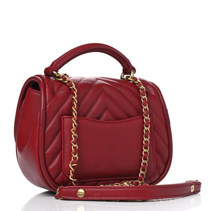 Chanel Lambskin Reverse Chevron Quilted Mini Round Top Handle Flap Red 2 of 4