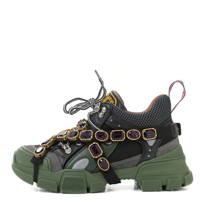 Gucci X SEGA Mesh Suede Calfskin Removable Crystals Flashtrek Sneakers 36 Loess Black Olive Green 1 of 12