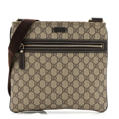 Gucci GG Supreme Monogram Selleria Calfskin Small Flat Side Zip Messenger Bag Beige Ebony Cocoa Dark Chocolate 1 of 12