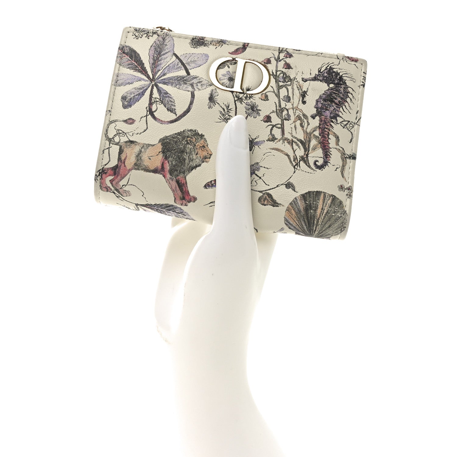 Christian Dior Calfskin Cabinet De Curiosites Print Caro Medium Wallet Latte Multicolor 2 of 7