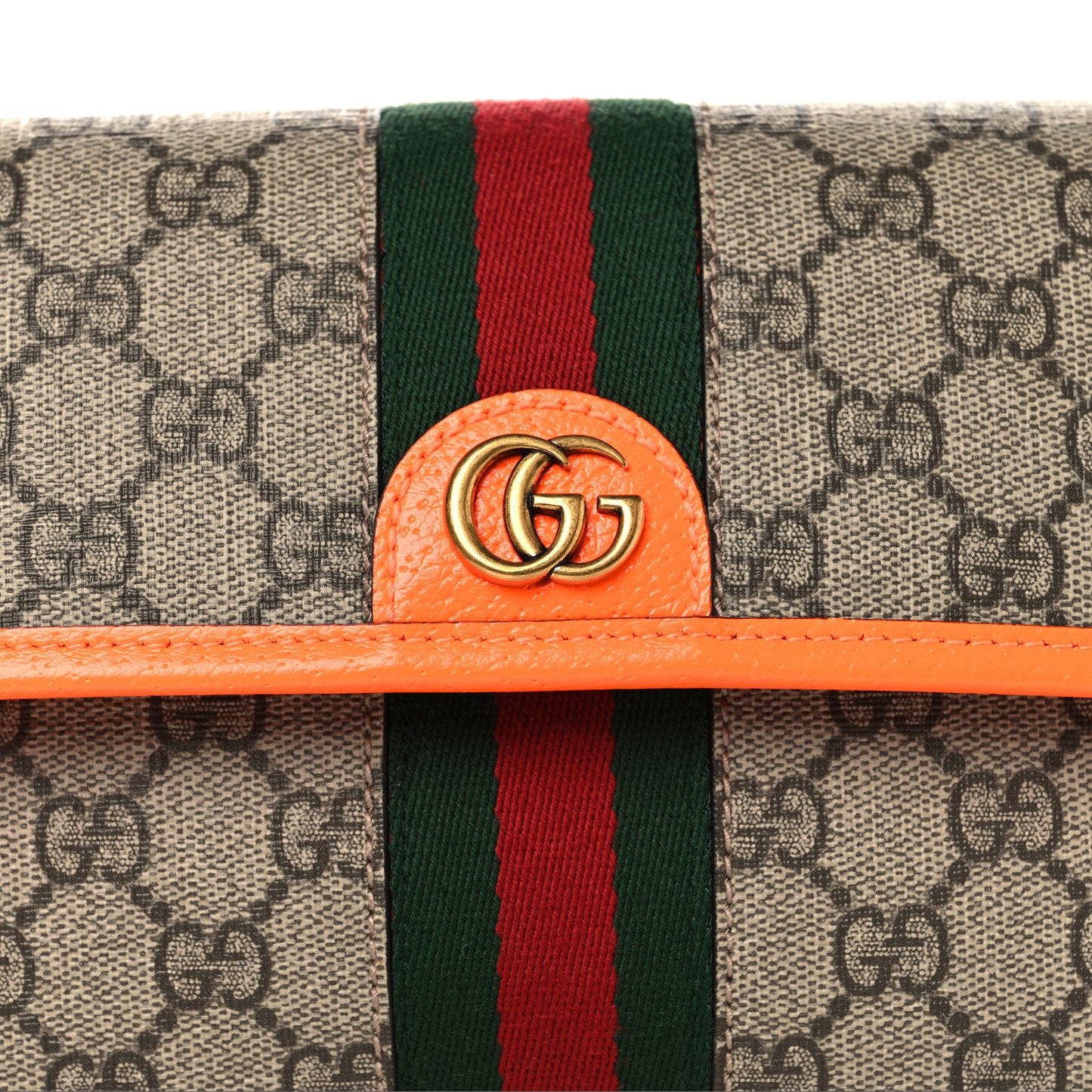 GG Supreme Monogram Web Small Ophidia Belt Bag Beige Ebony Orange Fluo